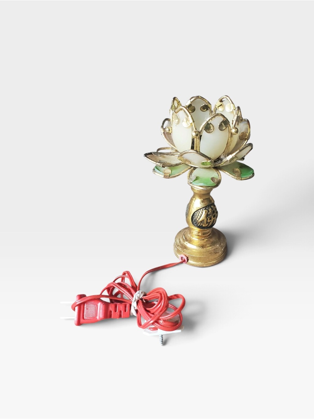 Lotus-Shaped Accent Table Lamp - Gold and Green
